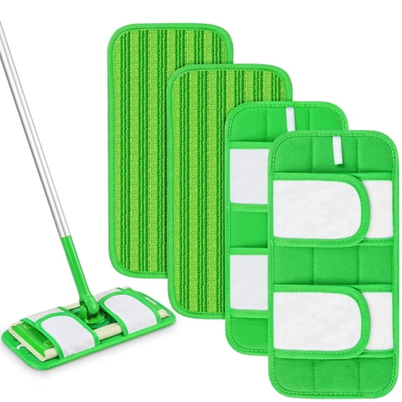 Cirayno 4 Pack Reusable Microfiber Mop Pads, Washable Wet & Dry Sweeping Cloths Refill, Dust Cleaning Pads for Wood & Multi-Surface Floors, Green