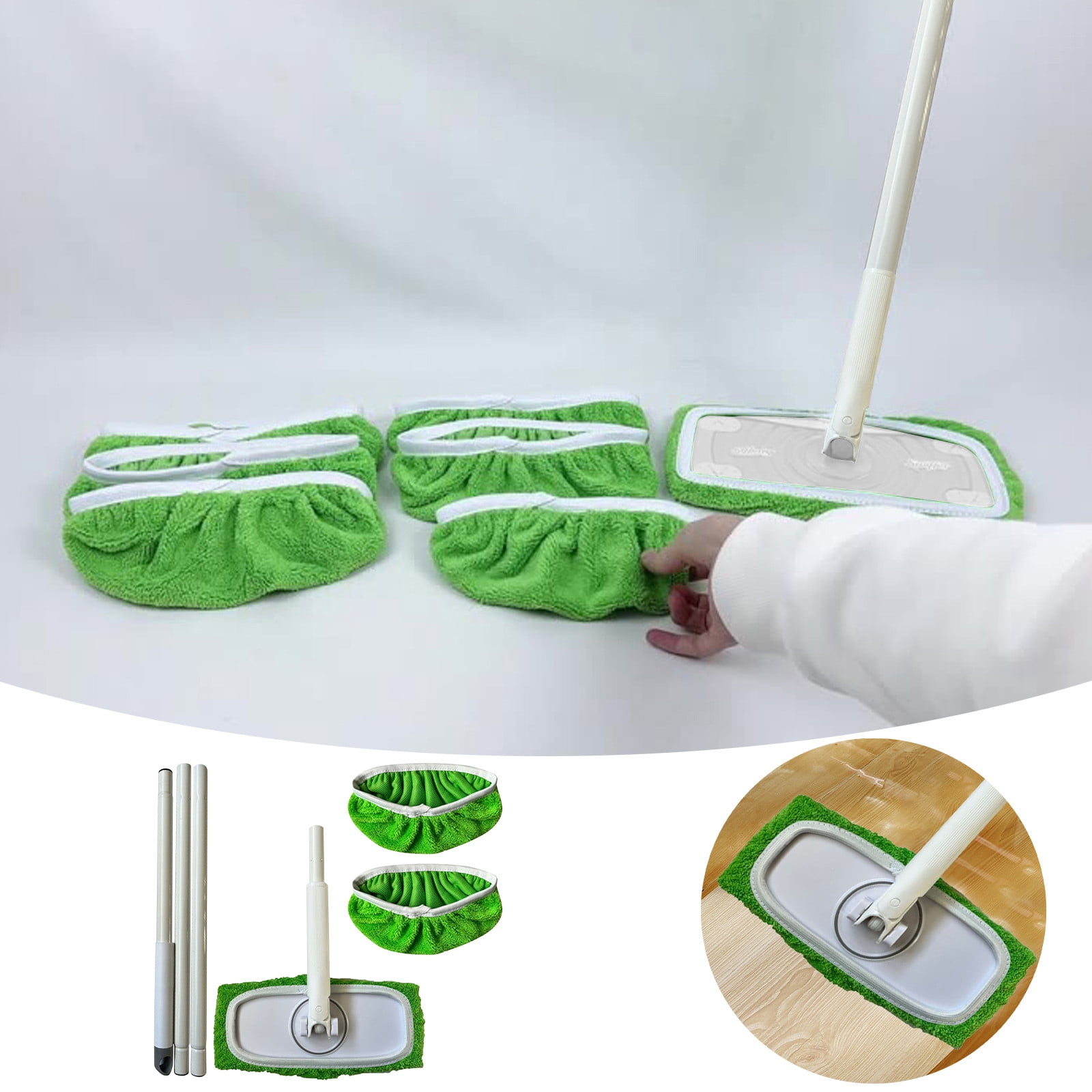 Reusable Mop Pads with Detachable Handle for Household Cleaning Efficient Wet and Dry Floor Washing Replacement Set