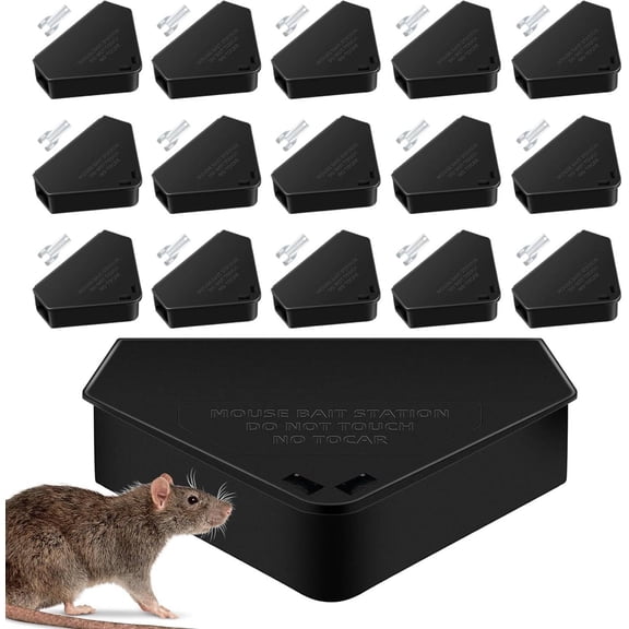 Reusable Mouse Poisoning Bait Blocks@, Friendly for Children & Pets, Mouse Bait Station with Keys Indoor Outdoor for Rats Mice Rodents (16, Black 1)#!
