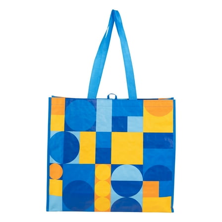 Reusable, Multi-Functional Wide Grocery Bag, Blue and Yellow Abstract Design