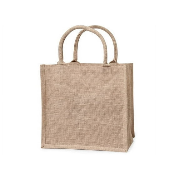 Reusable Natural Brown Burlap Tote Bags, Large 12x7.75x12", 6 Pack