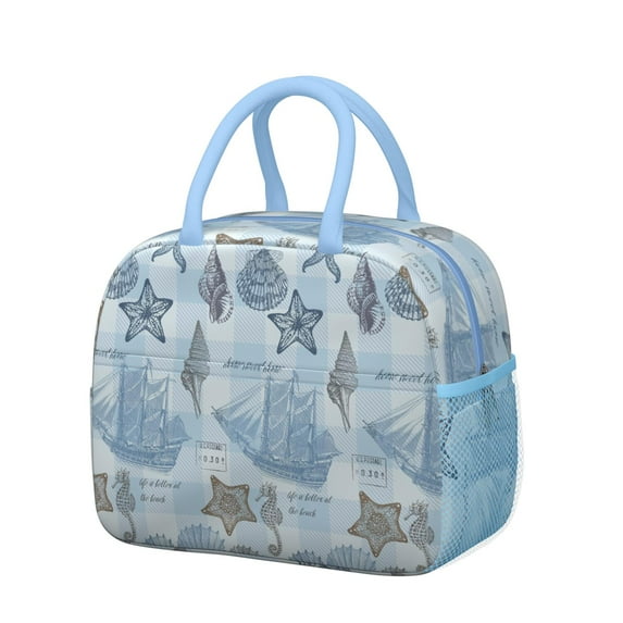 Reusable Nautical Lnsulated Lunch Bag for Women & Men-Leakproof Water-Resistant Cooler Tote,Large Capacity(10.6x8.7x6.3in)for Work,Office,Travel,Picnic,Beach.