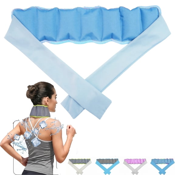 Reusable Neck Cooling Scarf with Ice Packs, Adjustable Cold Neck Wrap for Summer Heat Relief, Breathable Cooling Neck Collar for Outdoor Work, Hiking, Sports, Men & Women(Light Blue)