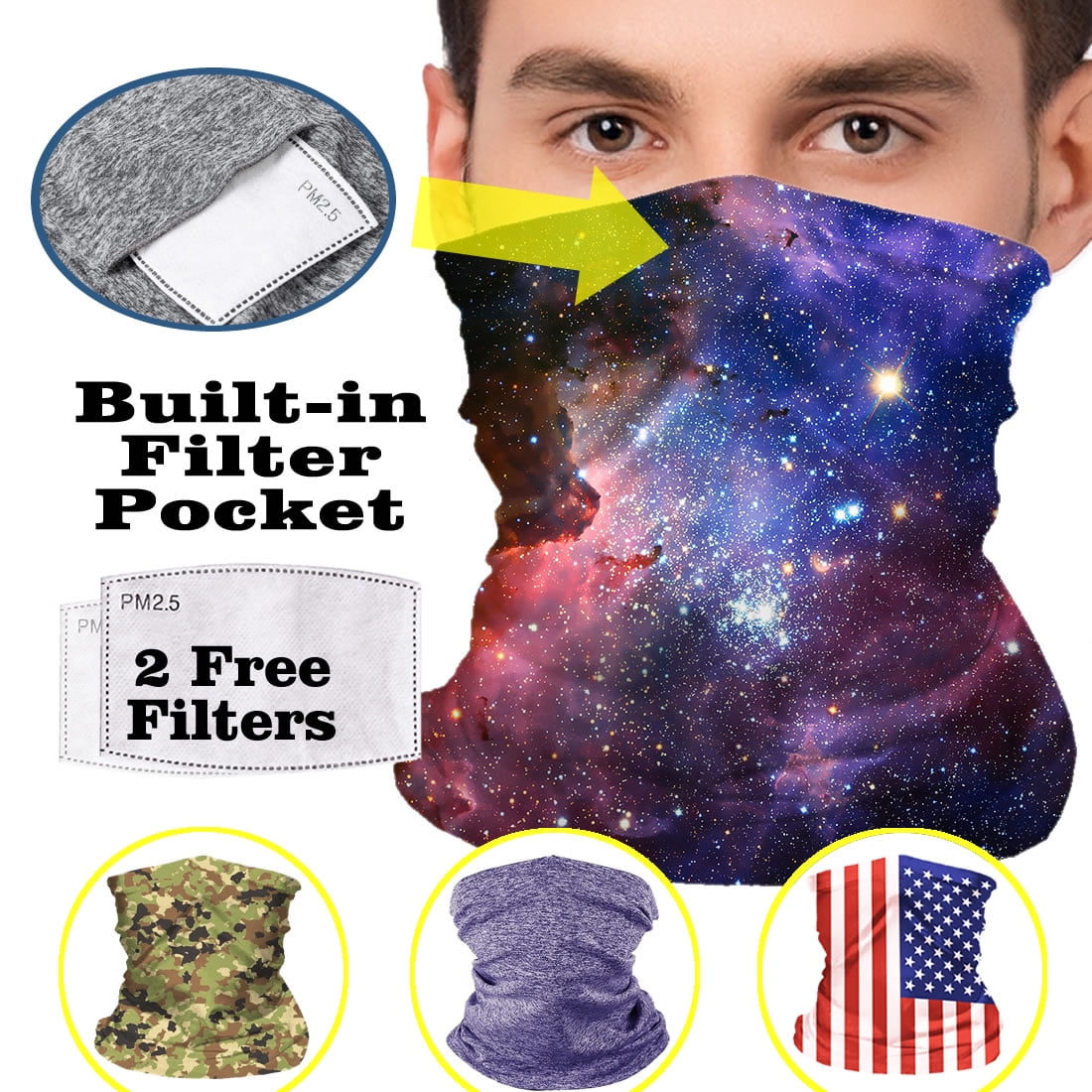 Reusable Neck Gaiter with Pocket, Breathable Cooling Face Mask