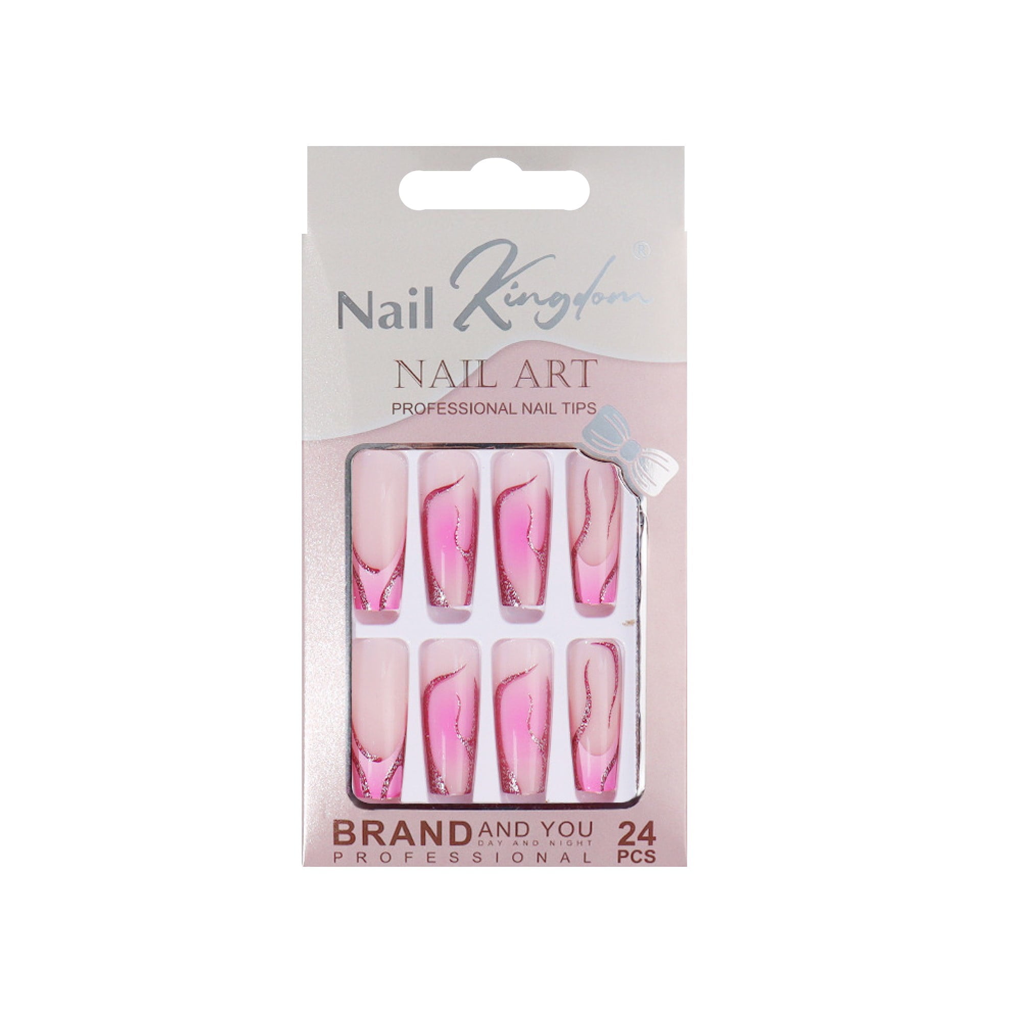 Reusable No Glue Artificial Press On False Nails, Long Square, 24 Count ...