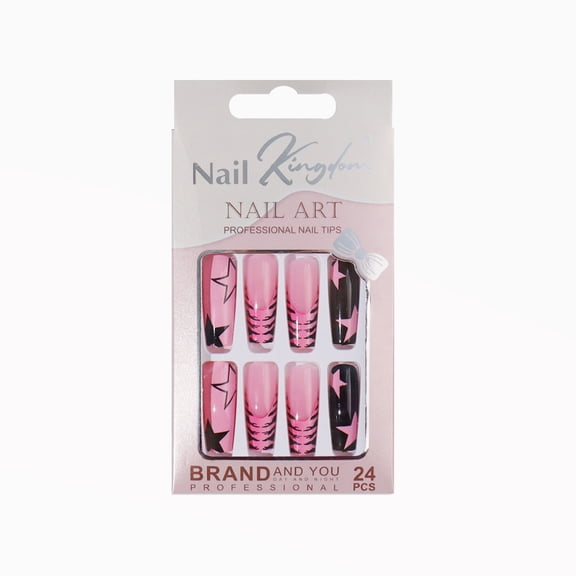 Reusable No Glue Artificial Press On False Nails, Long Square, 24 Count