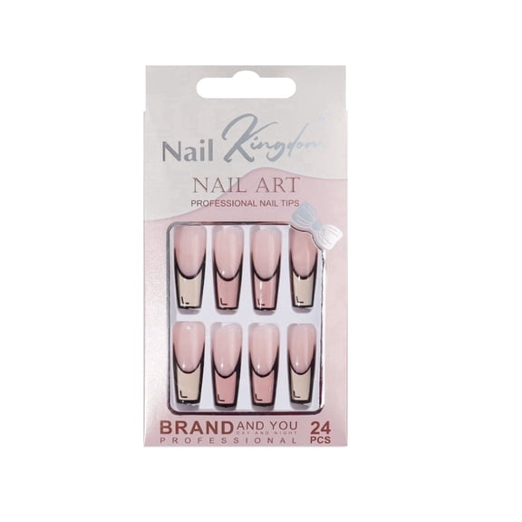 Radetop Reusable No Glue Artificial Press On False Nails, Long Square, 24 Count