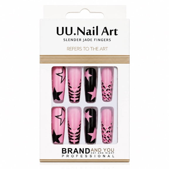 Radetop Reusable Press On Nails, Long Square Fake Nails with Adhesive Tabs, Nail File & Prep Pad Included, No Glue Needed, 24 Count