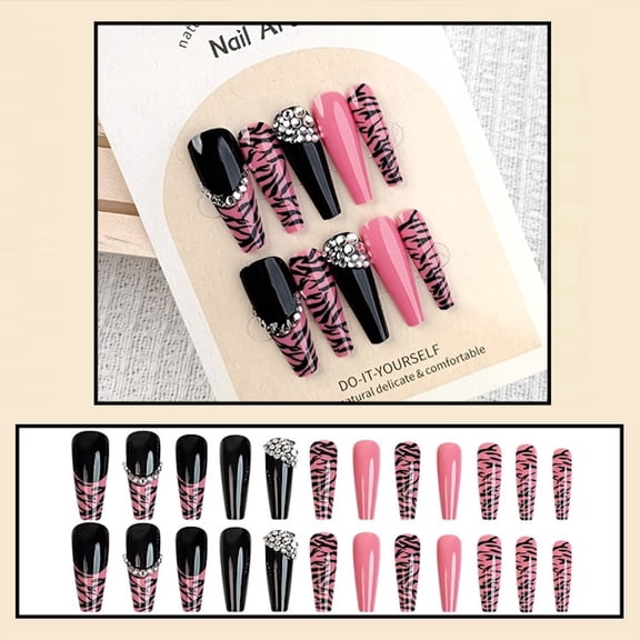 Reusable No Glue Artificial Press On False Nails, Long Square, 24 Count
