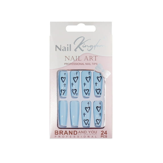 Reusable No Glue Artificial Press On False Nails, Long Square, 24 Count