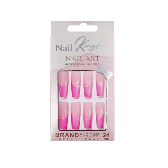 Reusable No Glue Artificial Press On False Nails, Long Square, 24 Count