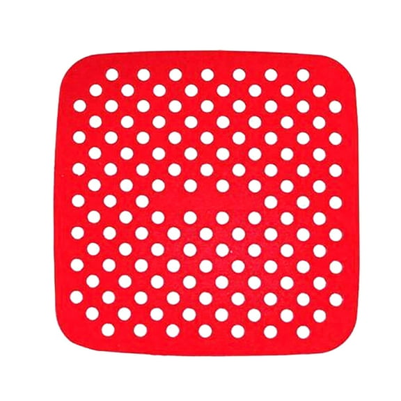 Reusable Non Stick Fryer Liner Mat 8" 9" Square,Food Grade Silicone,Dishwasher Safe,Fits Air Fryer Baskets & Cookware,Red Black,1PC