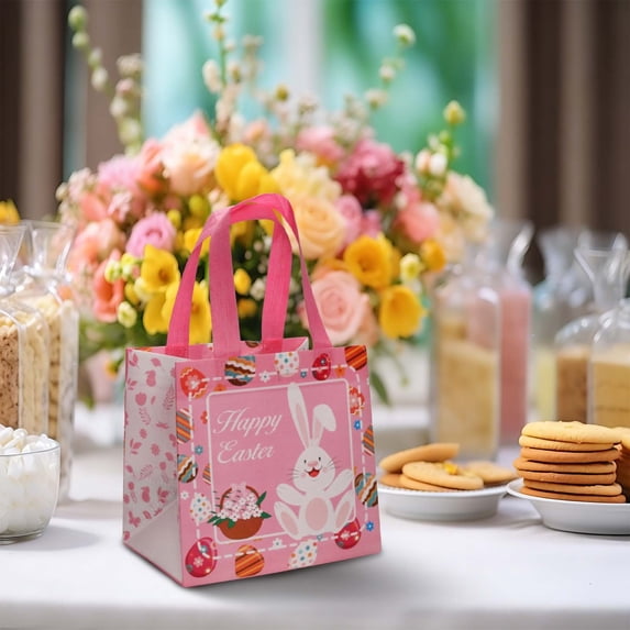 Reusable Non Woven Easter Bag with Handles 8.3"x7.9"x5.9" for Kids Egg Hunt Party Favor Gift Includes 1 Piece