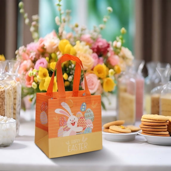 Reusable Non Woven Easter Bag with Handles 8.3"x7.9"x5.9" for Kids Egg Hunt Party Favor Gift Includes 1 Piece