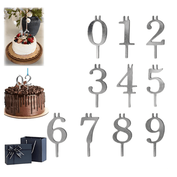 Reusable Number Birthday Candle Holder Set, Digital Birthday Cake Candle Holder Set, Silver Digital Style Candles Holders for Party Cakes, Easy Insert Design, Bright Decorative Pieces (1 Set)
