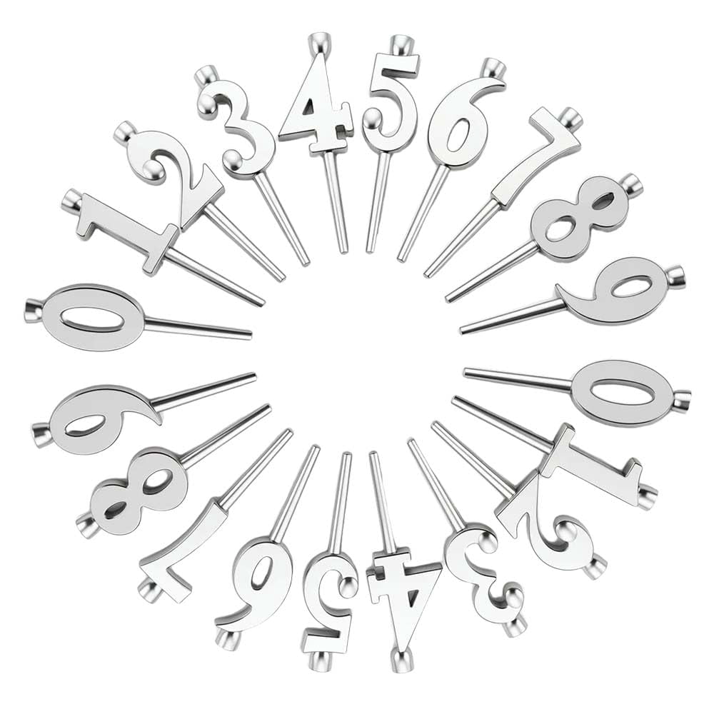 Reusable Number Birthday Candle Holder Set, Silver Metal Digital Cake Topper Decorations 0-9 Adjustable Birthday Cake Candle Stand for Party Anniversary