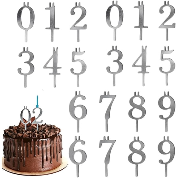 Reusable Number Birthday Holder Set, Digital Birthday Cake Candle Holder Set, Silver Digital Style Candles Holders for Party Cakes, Easy Insert Design, Bright Decorative Pieces