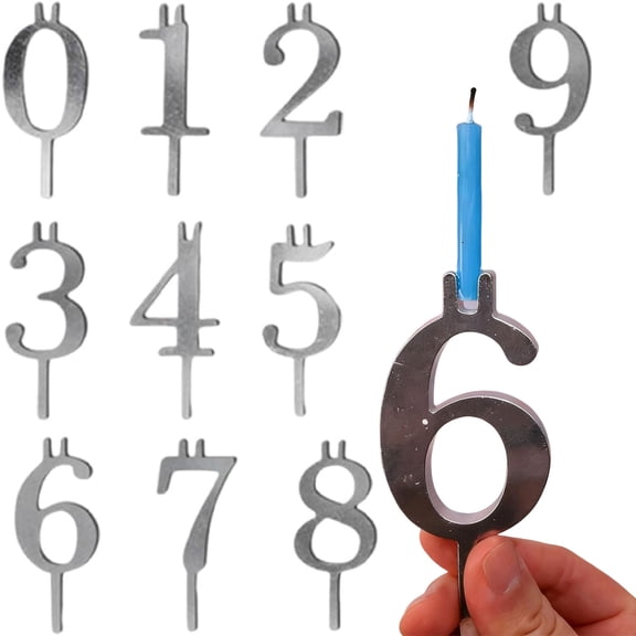 Reusable Numbered Aluminum Birthday Cake Candle Holder Set, 0-9 Numbered Candle Holder Set, Metal Number Candle Holders