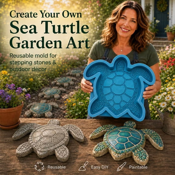 Reusable Ocean Theme Garden Art Mold,2026 Exclusive Ocean Inspired Concrete Casting Mold, Stepping Stone Mould for Building Unique Seaside Garden Path Features(Sea Turtle)