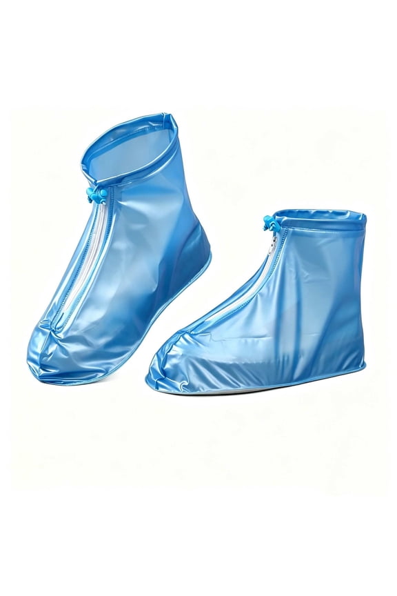 Reusable PVC Rain Shoe Covers, Side Zipper Anti Slip Overshoes for Men Women, Foldable Foot Protector for Daily Commute Puddle Walking