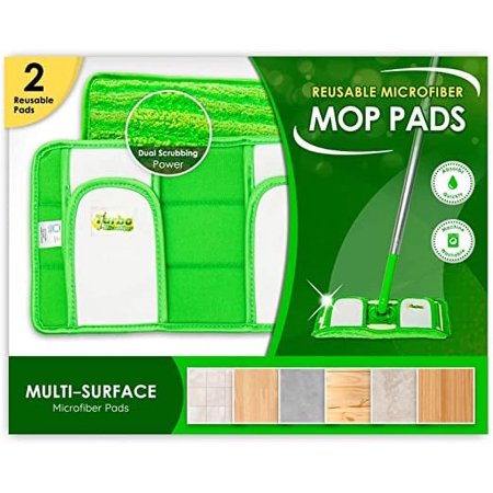 Reusable Pads Compatible with Swiffer Sweeper Mops - Washable Microfiber Mop Pad Refills by Turbo - 12 Inch Floor Cleaning Mop Head Pads Work Wet and Dry - 2 Pack