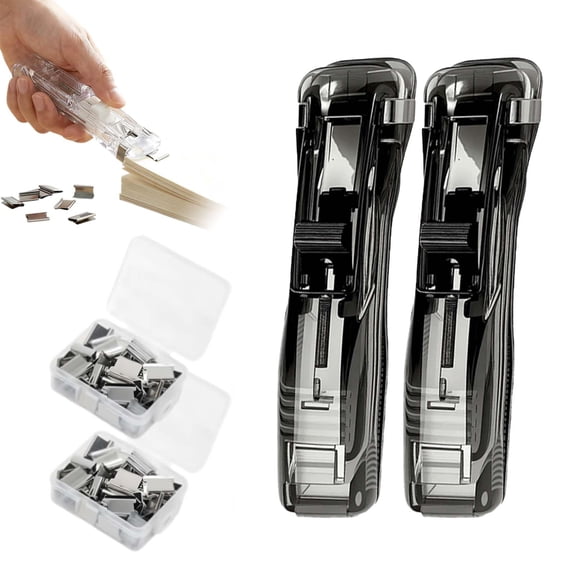 Reusable Paper Clip Dispenser with Metal Push Clips, Staple Free Stapler for Office Desk