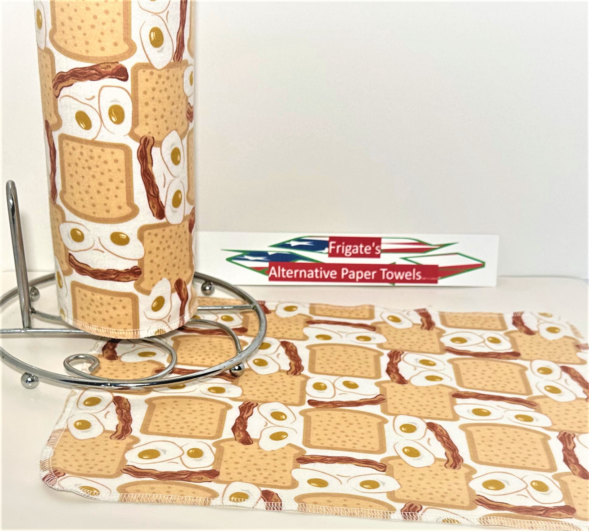 Reusable Paper Towels 1 Ply 18-12x15" Cotton Cleaning Cloths Kitchen Dishcloths Alternative To Paper Towels Eco-Friendly No More Waste EGGS AND BACON