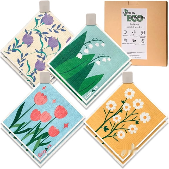 Reusable Paper Towels, Swedish Dishcloths Kitchen 8-Pack, Non-Scratch Swedish Dish Towels, Super Absorbent Cellulose Dish Cloths, No Odor Dish Rags