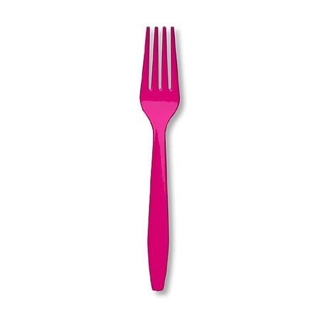 Reusable Party Forks Tableware, Magenta, Plastic, Full Size, Pack of 20
