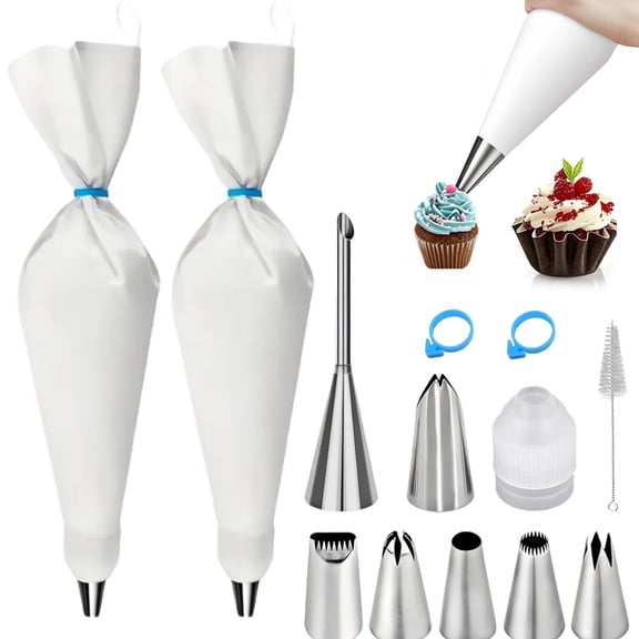 Reusable Pastry Decorating Bags and Tips Set 16inch for Cake Cupcake Cookie Baking
