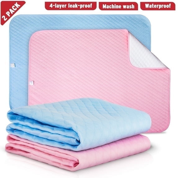 Reusable Pee Pads for Incontinence, Bed Waterproof Mattress Protector Underpad, Washable, Large 35x27, for Baby, Infant, Toddlers, Adults, Elderly Puppy Training, Dogs, Pet (2 Pack)