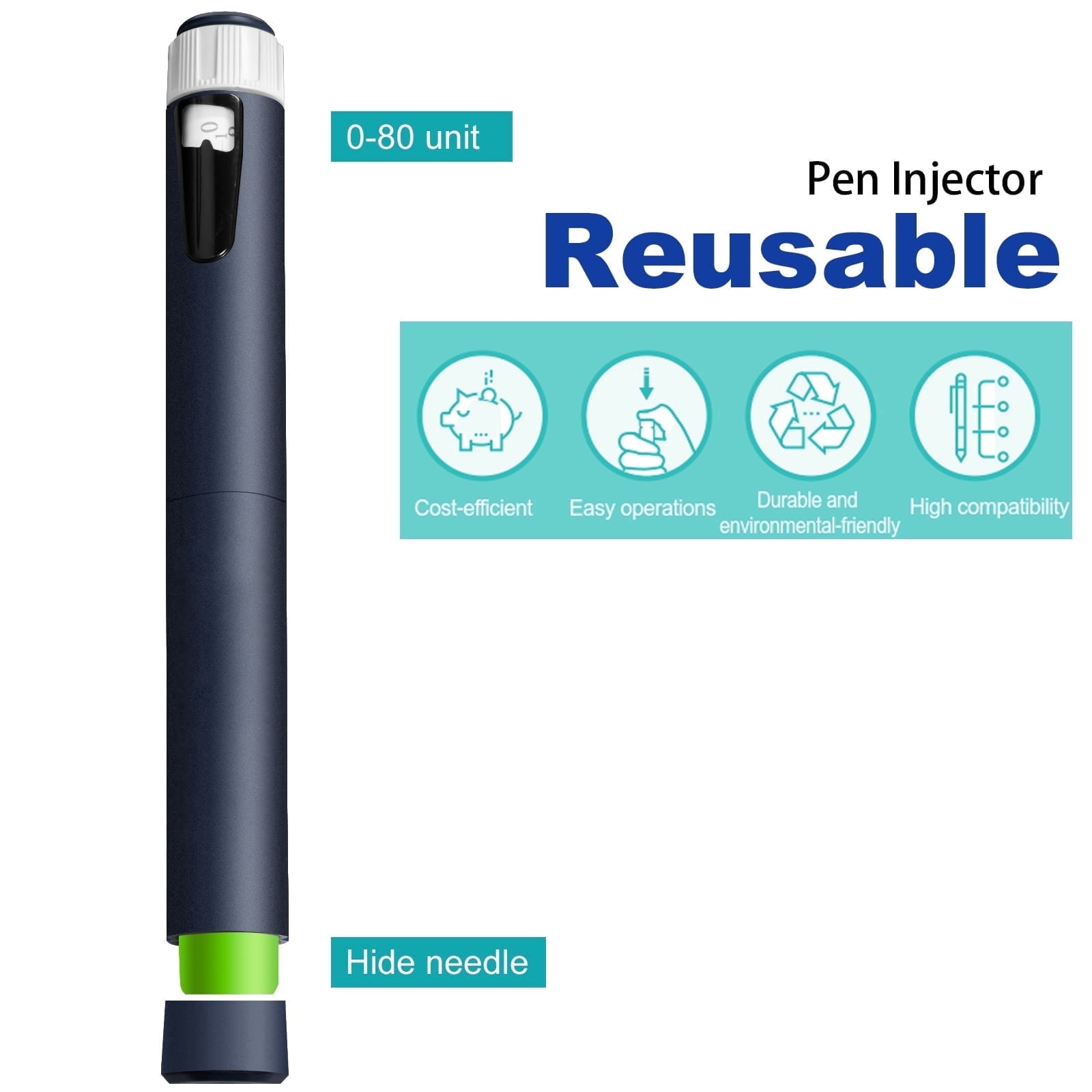 Reusable Pen, Portable 80 Units Pen,Black,1pcs