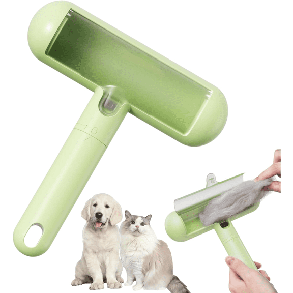 Reusable Pet Hair Remover - Lint Roller for Dog & Cat Fur - for Furniture, Carpet, Clothing - Detachable Handle (Green)