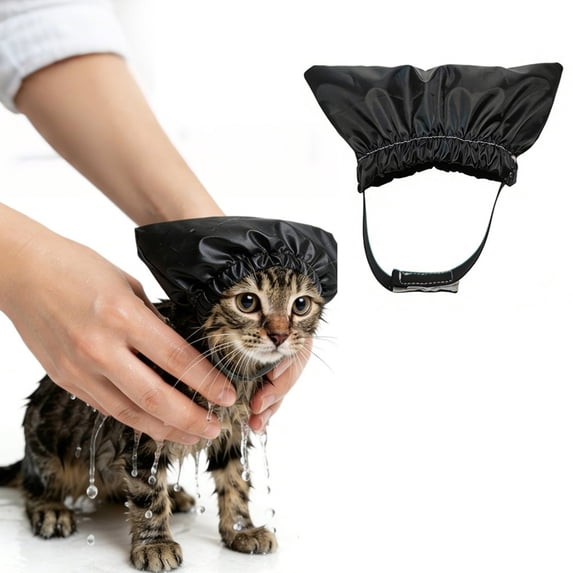 Reusable Pet Shower Cap Waterproof Adjustable Bathing Hat for Dogs Cats 360° Ear Protection Grooming Accessory for Home Bathing Grooming Salons(Black,M)