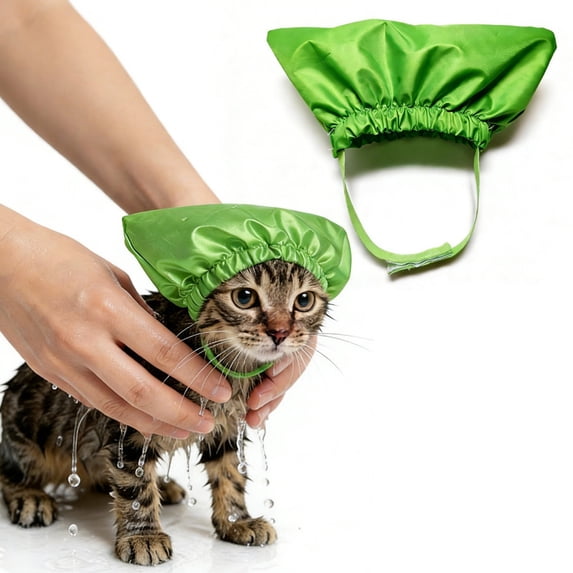 Reusable Pet Shower Cap Waterproof Adjustable Bathing Hat for Dogs Cats 360° Ear Protection Grooming Accessory for Home Bathing Grooming Salons(Green,S)