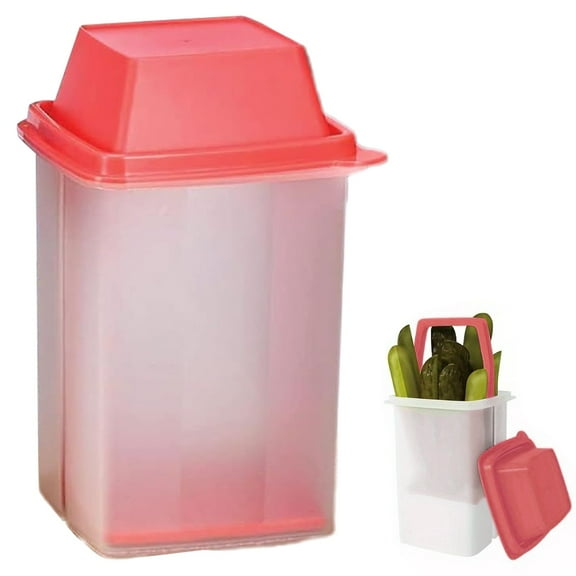 Reusable Pickle Jar with Built-In Strainer Lid, BPA-Free Red Condiment & Pickle Container, Easy Open Lid for Mess-Free Food Storage