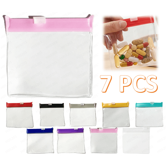 Reusable Pill Pouches for Travel: Color Coded Medicine Bags with Slide Lock Seal - Waterproof EVA Pill Pockets for Storage,2.91 x 2.91 Inch
