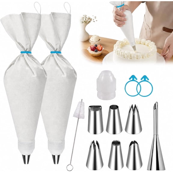 Reusable Piping Bags and Tips Set 16" Pastry Bags for Cake Decorating, Cupcakes & Cookies with Frosting Tips Leak-Proof Cotton Icing Bags, Eco-Friendly Baking Kit for Home Bakers & Beginners