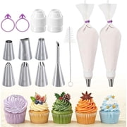 Reusable Piping Bags and Tips Set, 16inch Cotton Pastry Bags | 304 Icing Tips 1A 1M 4B 114 853 895 puff tip For Cake Decorating, Cupcakes, Cookies, Durable Baking Tool Kit