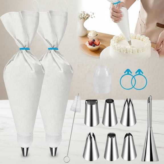 Reusable Piping Bags and Tips Set Pastry Bags for Cake Decorating, Cupcakes & Cookies with Frosting Tips Leak-Proof Cotton Icing Bags, Eco-Friendly Baking Kit for Home Bakers & Beginners