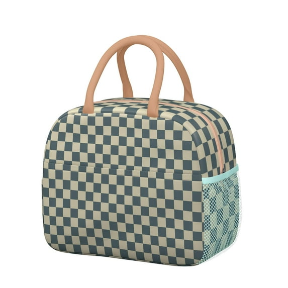 Reusable Plaid Lnsulated Lunch Bag for Women & Men-Leakproof Water-Resistant Cooler Tote,Large Capacity(10.6x8.7x6.3in)for Work,Office,Travel,Picnic,Beach.