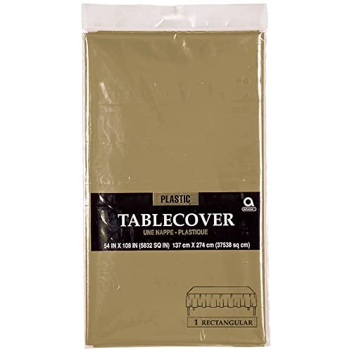 Reusable Plain Rectangular Table Cover Party Tableware, Gold, Plastic, 54" x 108"