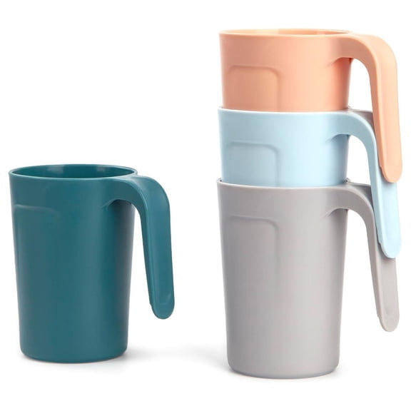 Reusable Plastic Cups 12oz - Set of 4 | Unbreakable Mugs with Handles | Dishwasher & Microwave Safe | BPA Free Eco-Friendly Cups for Coffee, Tea, Juice & Water