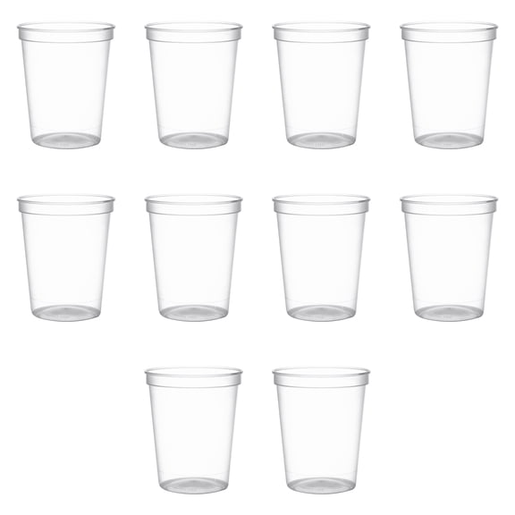 Reusable Plastic Cups 16 oz Set of 10, Bulk Pack - For Birthdays, Weddings, Beach, Parties - Clear