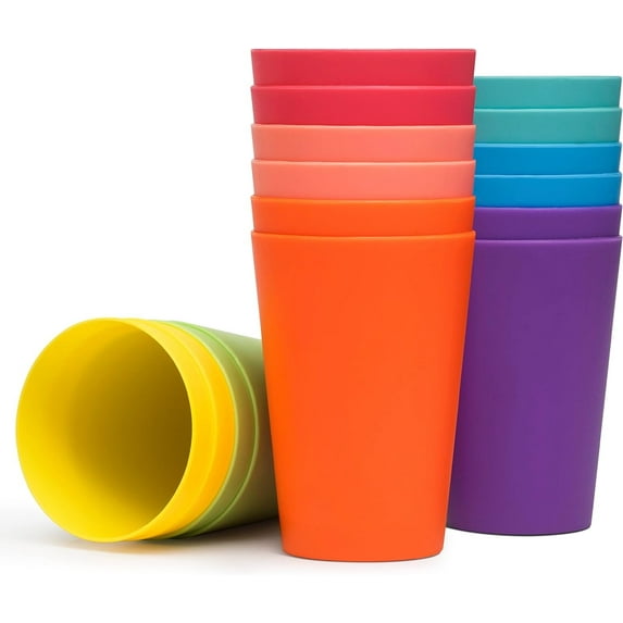 Reusable Plastic Cups -Bexikou 12 Pcs Colorful Kids Cups - 9oz Plastic Toddler Cups for Kids -Kids Drinking Cups for Kitchen Bathroom Home Party Camping-Dishwasher Safe Cups - Assorted Colored Cups
