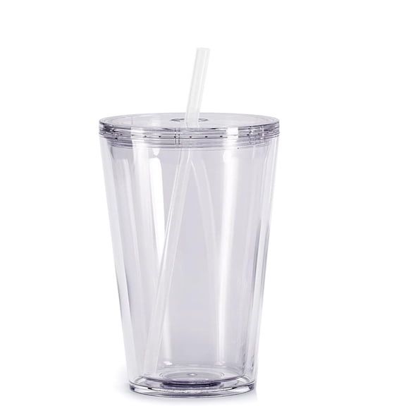 Reusable Plastic Cups,Bexikou 12 oz Premium Insulated Plastic Drinking Cups, Double-Walled Transparent Drinking Cup with Straw, Acrylic Travel Tumbler,Reusable Cups for Fruit Juice, Coffee (360 ml)