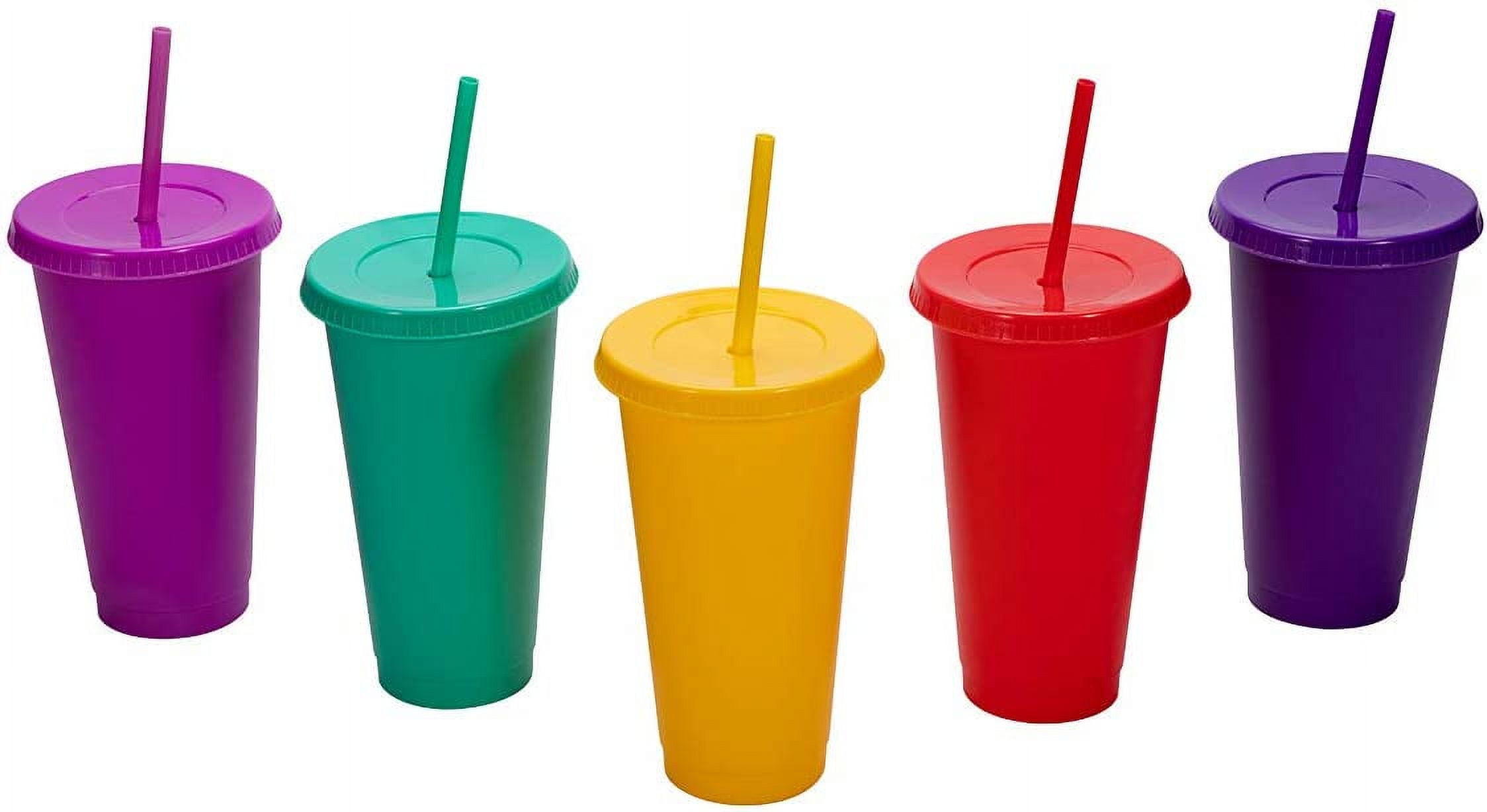 Reusable Plastic Cups with Lids Straws: 5 Pcs 16oz Colorful Bulk Party  Cups/ BPA-Free Dishwasher-Safe Cold Drink Travel Tumblers for Iced Beverage