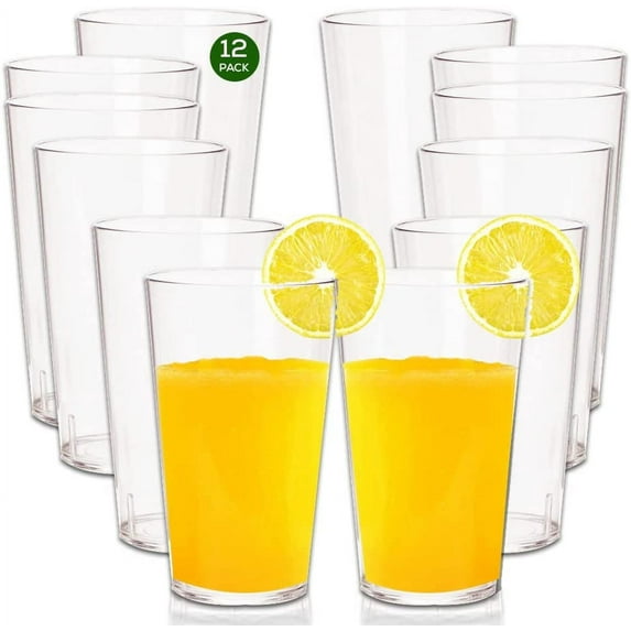 Topboutique Reusable Plastic Cups,18 oz Hard Plastic Cups Stackable Water Tumblers Transparent Color | Set of 12 Unbreakable Plastic Cups | Reusable BBQ Cups, BPA-free, Dishwasher