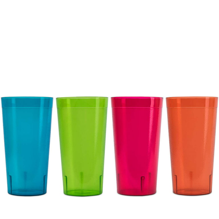 Reusable Plastic Cups Tumblers Drinking Glasses Set of 4 - 20 oz Assorted  Colors Break Resistant Dishwasher Safe Drinking Stacking Water Glasses Cups  For Home Kitchen Restaurant Bar Outdoor Picnic 