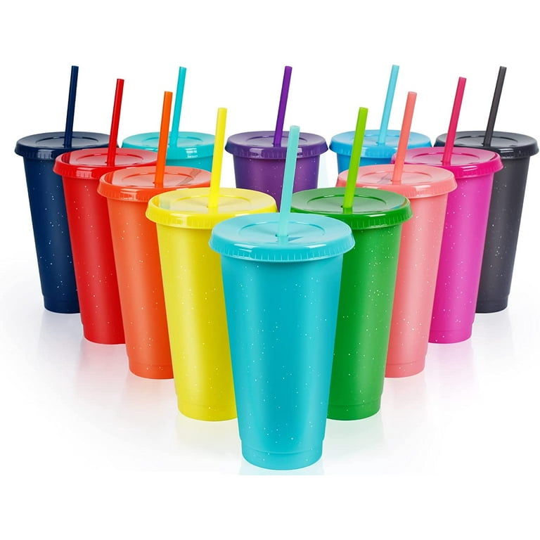 Reusable Plastic Cups with Lids Straws 24oz Colorful Bulk Party Cups for Adults and Kids Walmart